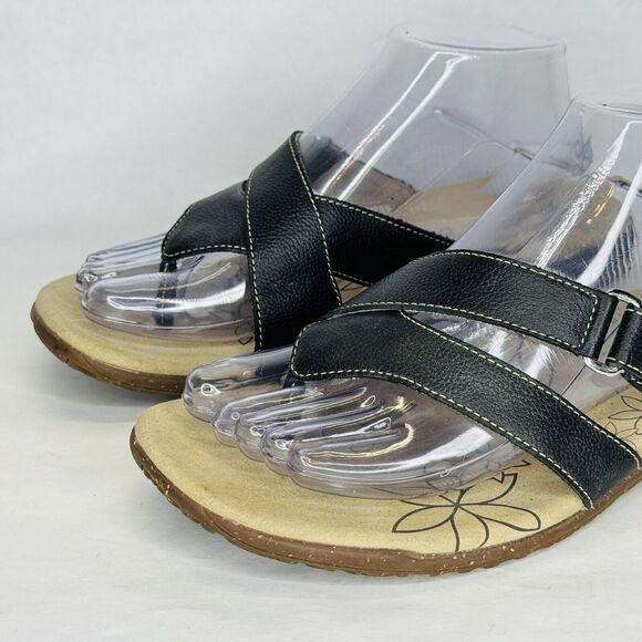 Tara M Emily Womens Sandals Shoes Size 10 Black Leather Adjustable Strap Slip On - Picture 3 of 11